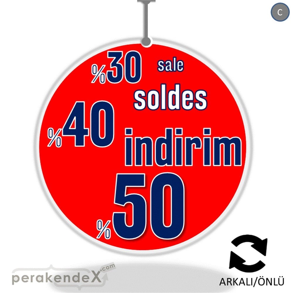 yüzde(50-40-30) indirim sale DÖNKARTI -oval,çift yön baskı