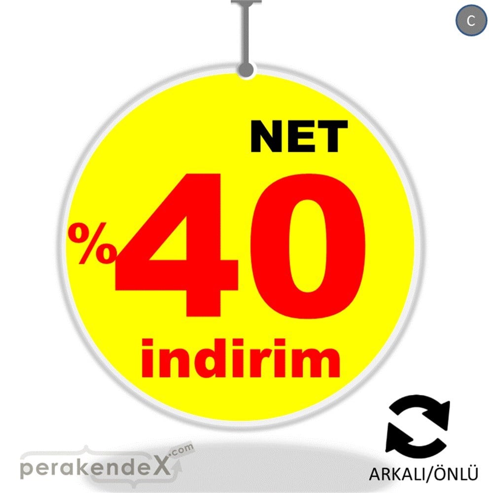net yüzde 40 indirim DÖNKARTI -oval,çift yön baskı
