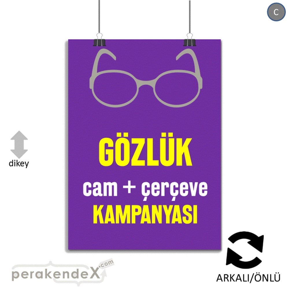 Gözlük Kampanyası Cam + Çerçeve SERT PLASTİK POSTER,  AFİŞ -dikdörtgen,çift yön baskı
