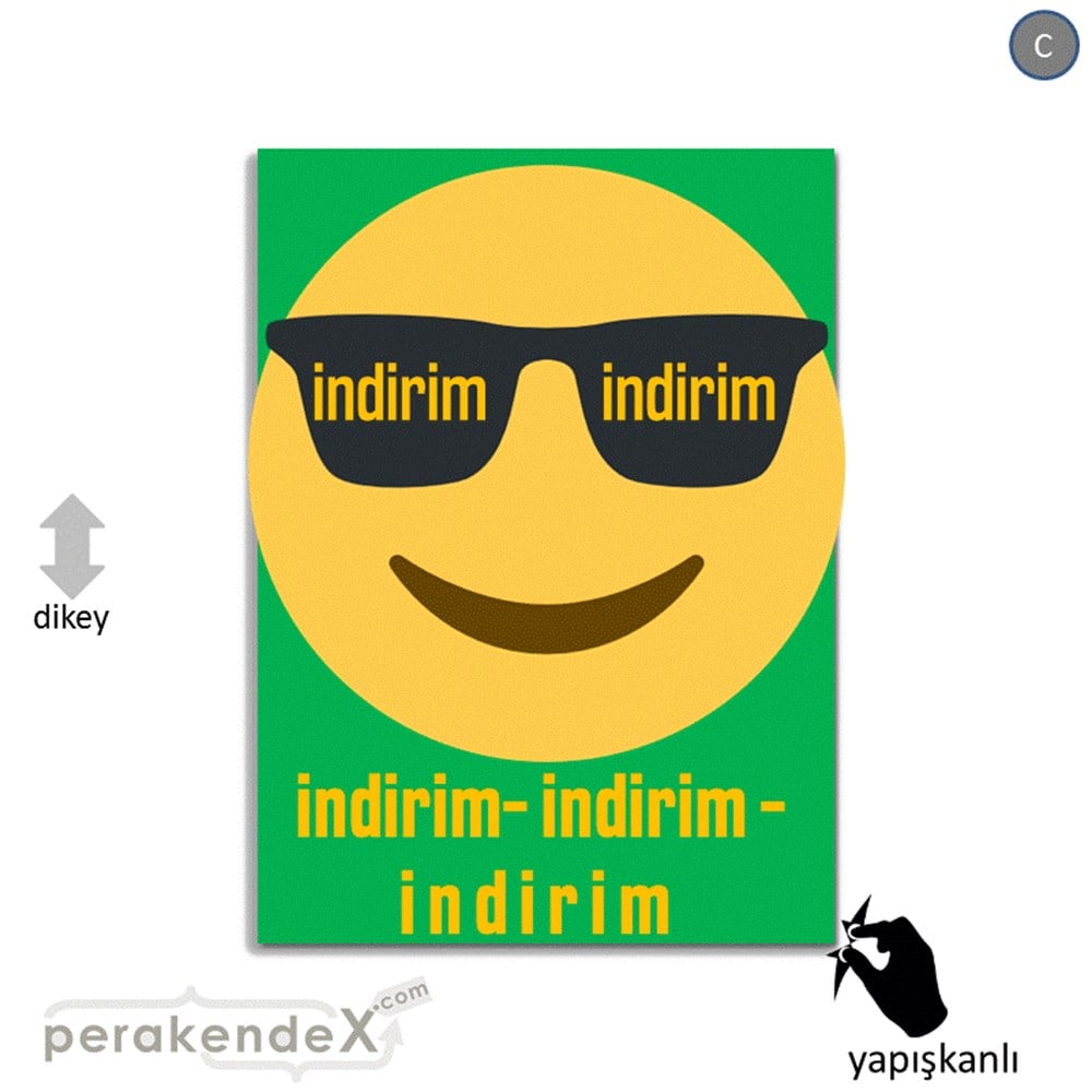Güler Yüzlü Cool İndirim VİTRİN - CAM FOLYO,  VİNİL -dikdörtgen,tek yön baskı