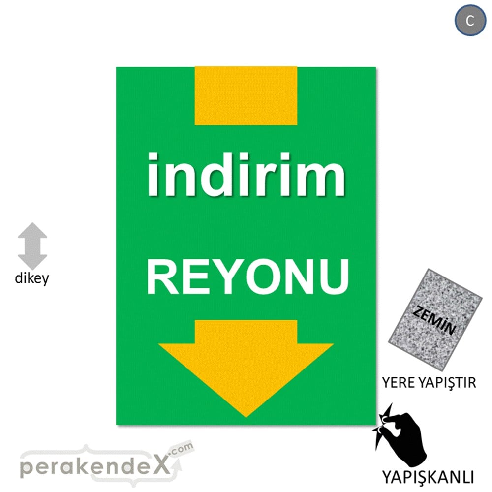 indirim reyonu YER ZEMİNE YAPIŞIR -dikdörtgen,tek yön baskı