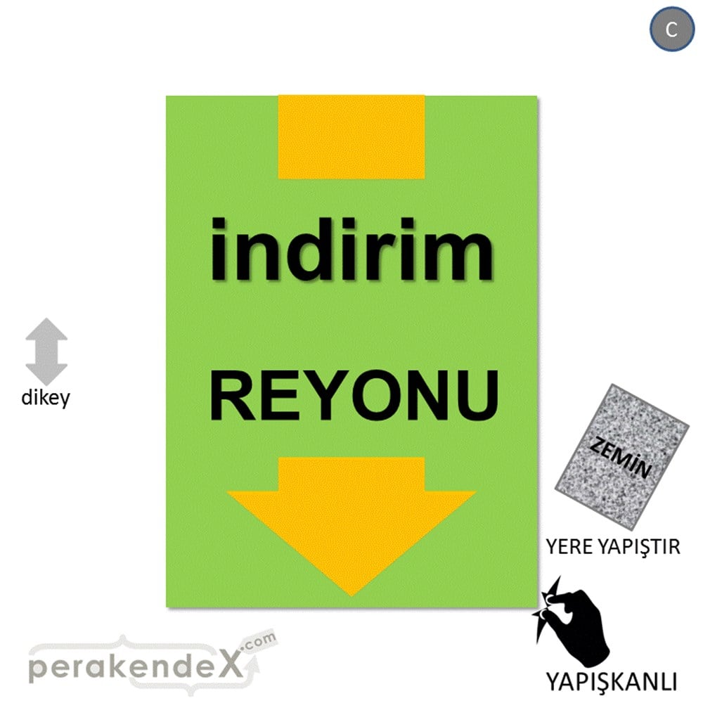 indirim reyonu YER ZEMİNE YAPIŞIR -dikdörtgen,tek yön baskı