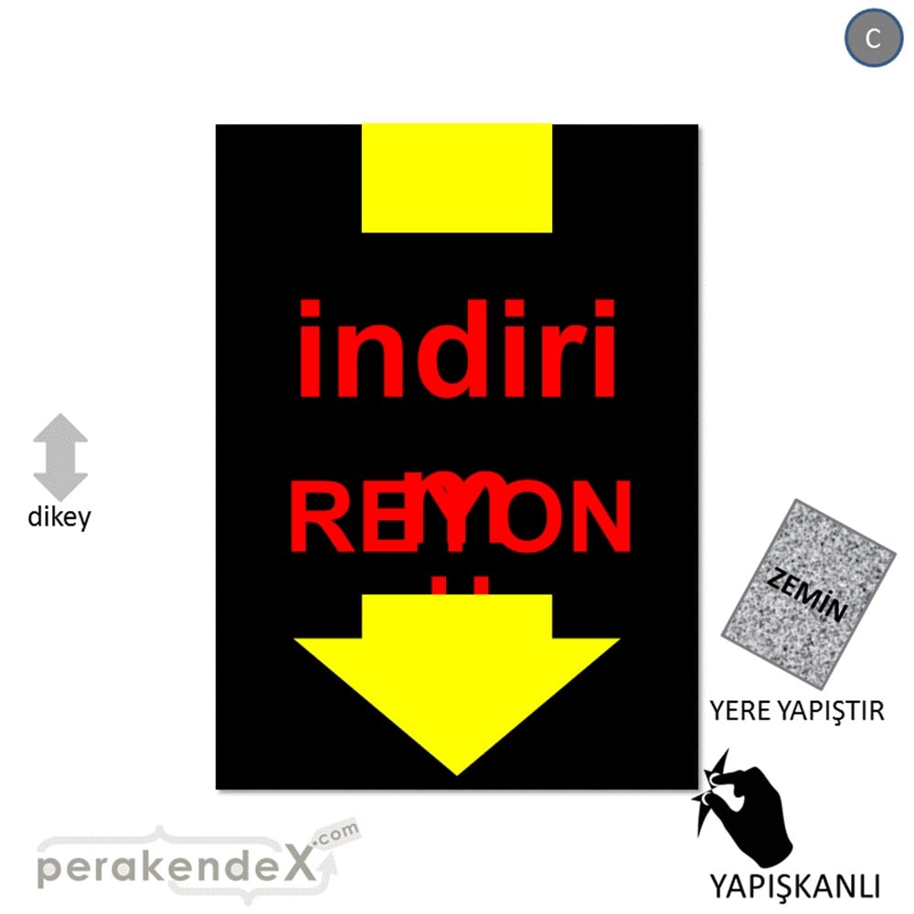 indirim reyonu YER ZEMİNE YAPIŞIR -dikdörtgen,tek yön baskı