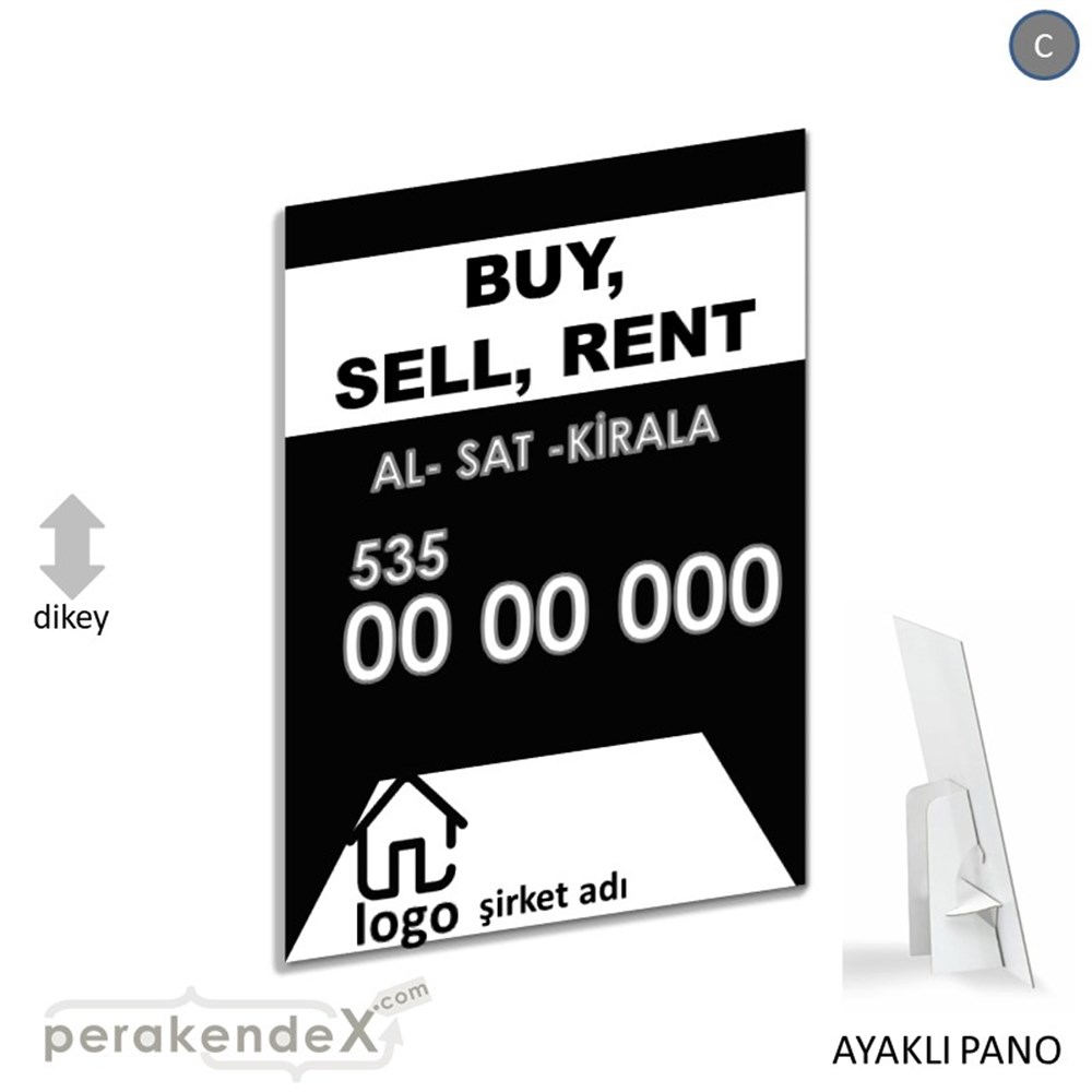 İngilizce Al & Sat & Kirala Yazısı 004 KARTON AYAKLI POSTER,  PANO -dikdörtgen,tek yön baskıkarton ayaklı poster,  pano