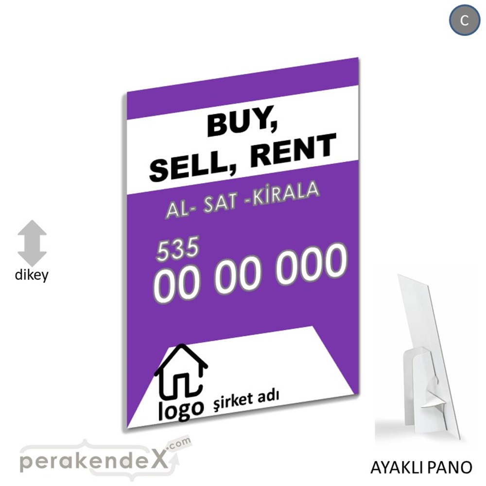 İngilizce Al & Sat & Kirala Yazısı 004 KARTON AYAKLI POSTER,  PANO -dikdörtgen,tek yön baskıkarton ayaklı poster,  pano