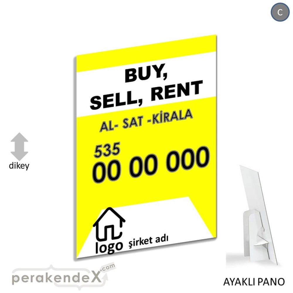İngilizce Al & Sat & Kirala Yazısı 004 KARTON AYAKLI POSTER,  PANO -dikdörtgen,tek yön baskıkarton ayaklı poster,  pano