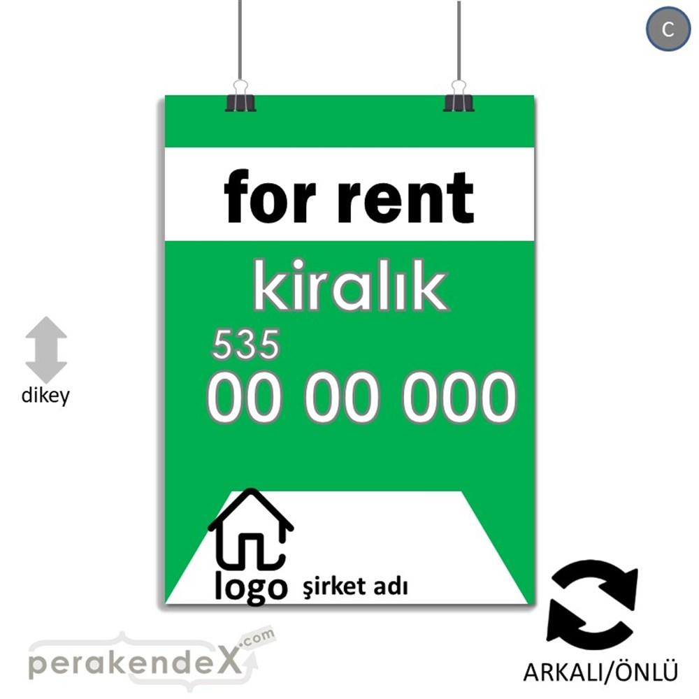 İngilizce Kiralık Yazısı 003 SERT PLASTİK POSTER,  AFİŞ -dikdörtgen,çift yön baskısert plastik poster,  afiş