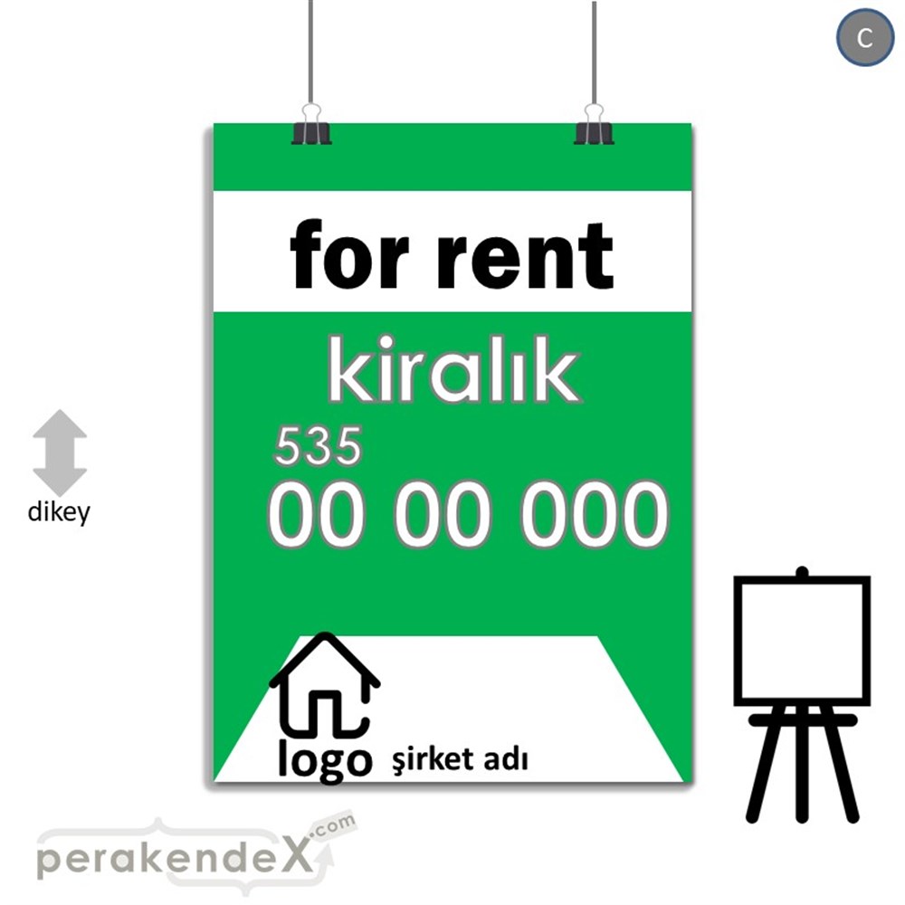 İngilizce Kiralık Yazısı 003 SERT PLASTİK POSTER,  AFİŞ -dikdörtgen,tek yön baskısert plastik poster,  afiş