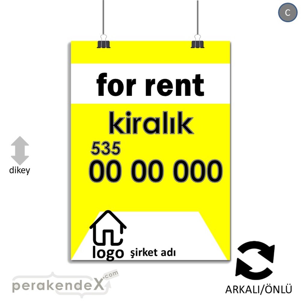 İngilizce Kiralık Yazısı 003 SERT PLASTİK POSTER,  AFİŞ -dikdörtgen,çift yön baskısert plastik poster,  afiş