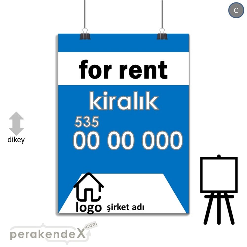 İngilizce Kiralık Yazısı 003 SERT PLASTİK POSTER,  AFİŞ -dikdörtgen,tek yön baskısert plastik poster,  afiş