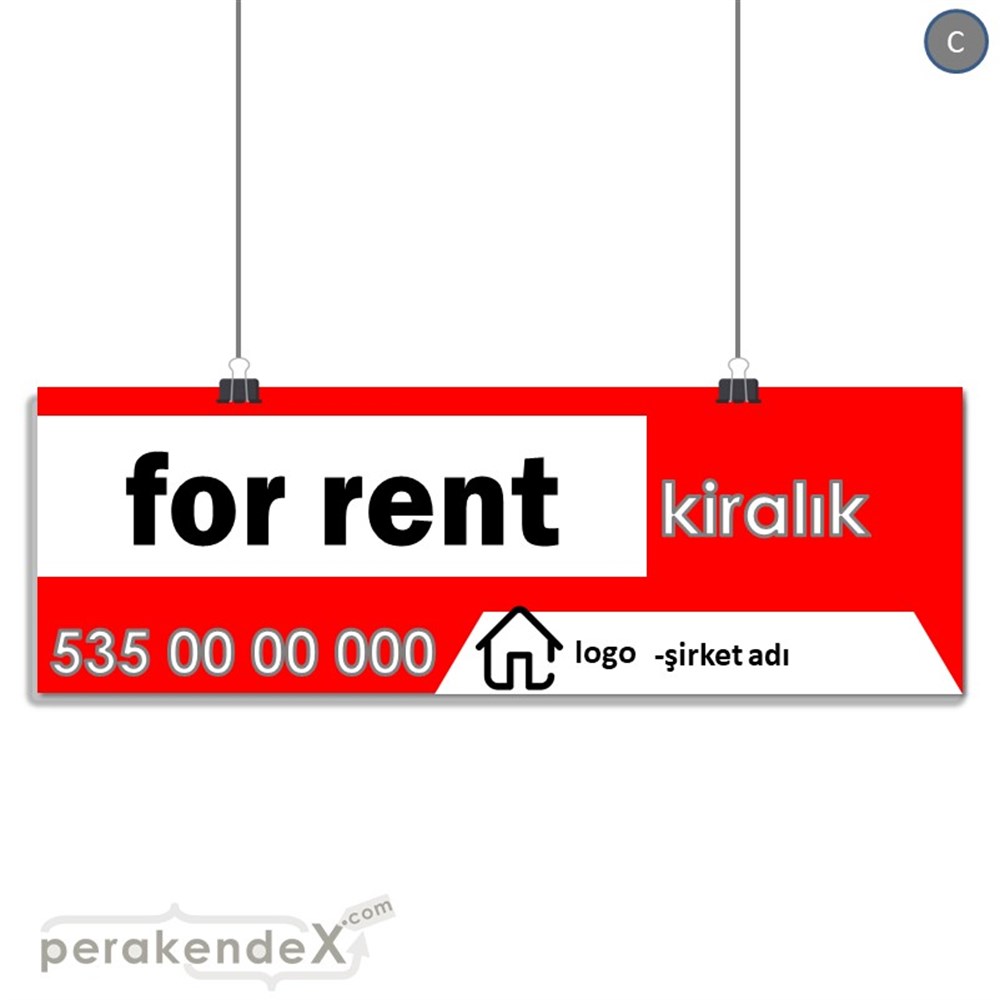 İngilizce Kiralık Yazısı 003 SERT PLASTİK POSTER,  AFİŞ (BANNER) -dikdörtgen,tek yön baskısert plastik poster,  afiş