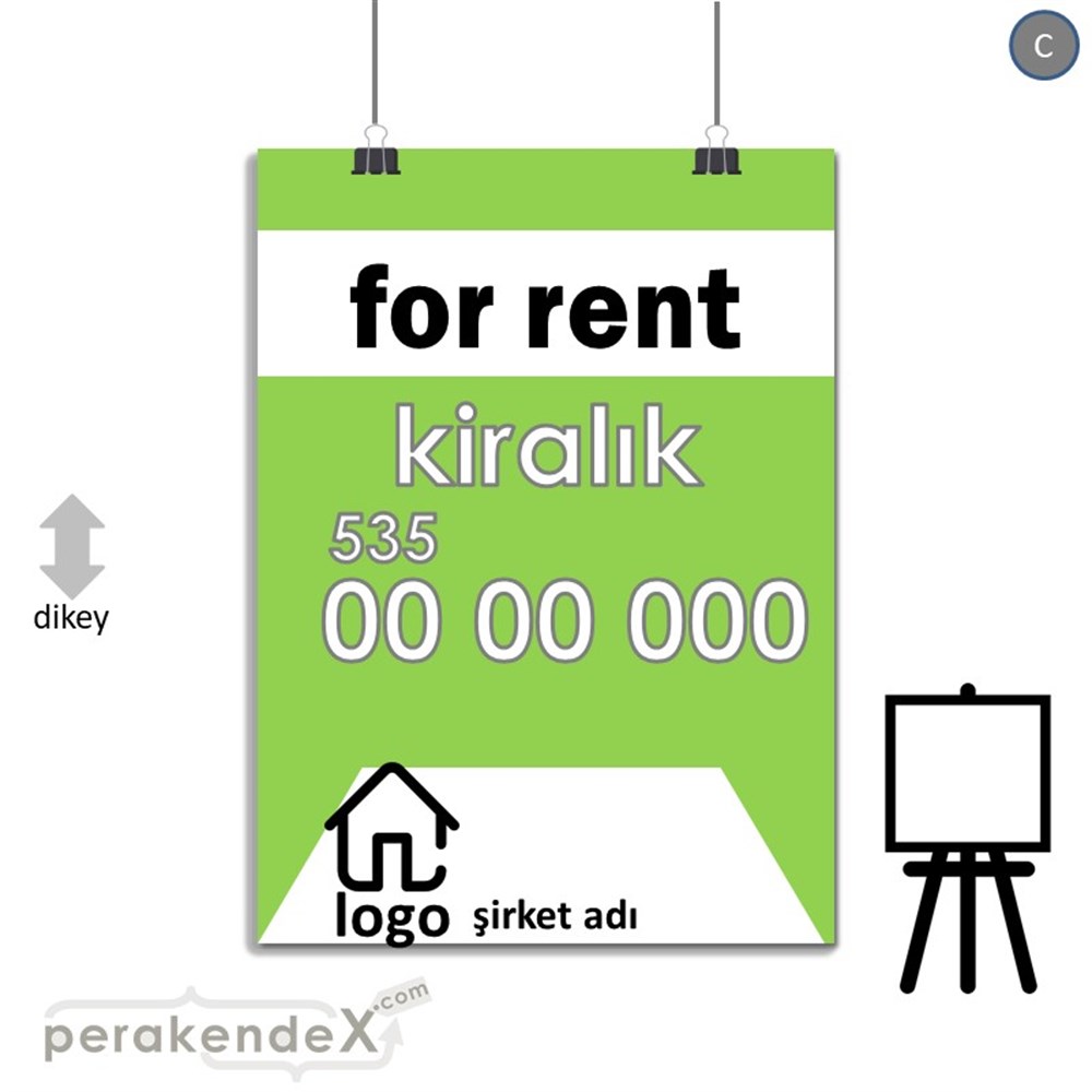 İngilizce Kiralık Yazısı 003 SERT PLASTİK POSTER,  AFİŞ -dikdörtgen,tek yön baskısert plastik poster,  afiş