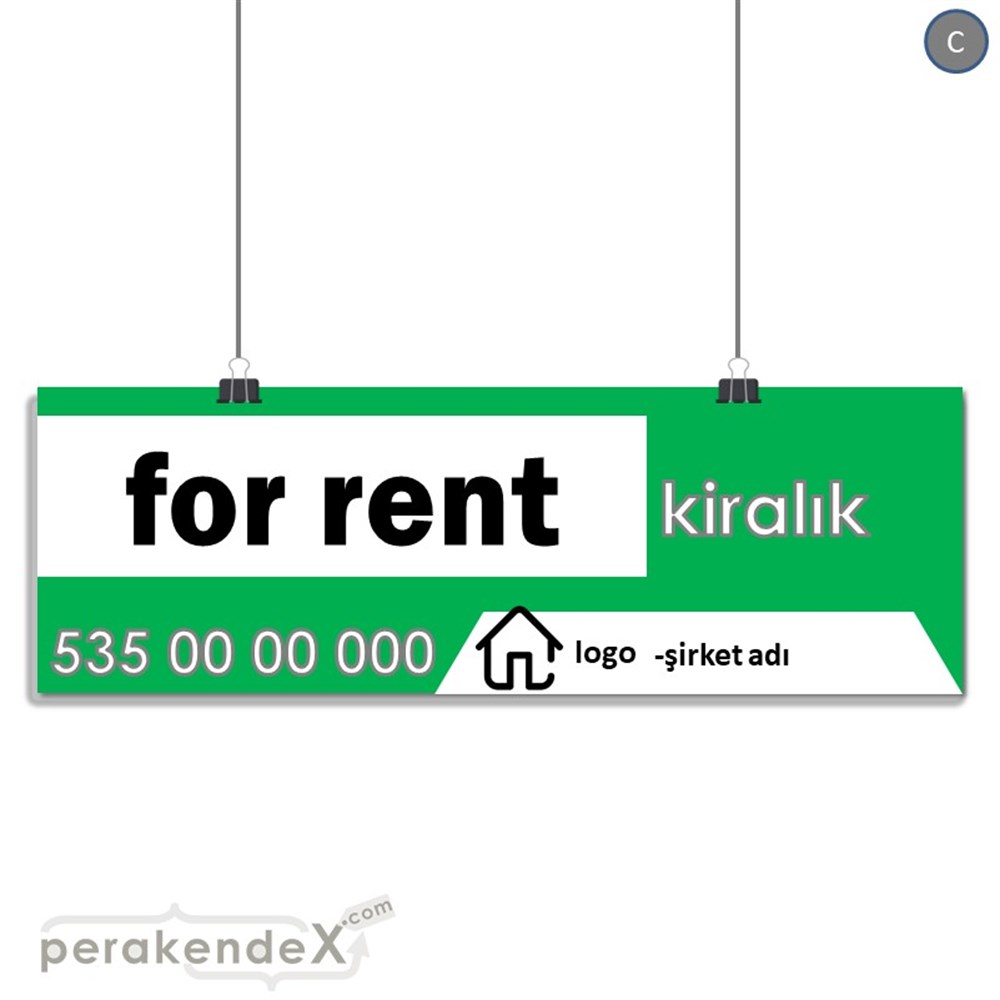 İngilizce Kiralık Yazısı 003 SERT PLASTİK POSTER,  AFİŞ (BANNER) -dikdörtgen,tek yön baskısert plastik poster,  afiş