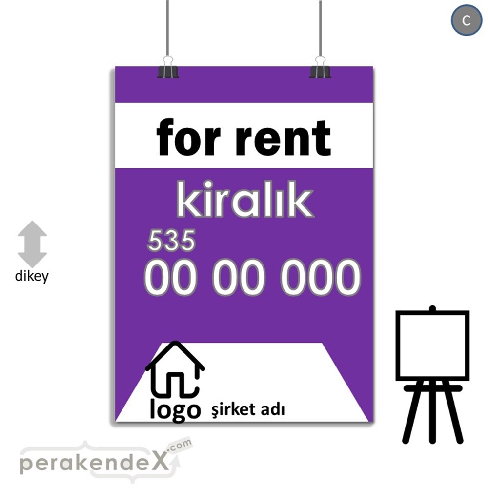 İngilizce Kiralık Yazısı 003 SERT PLASTİK POSTER,  AFİŞ -dikdörtgen,tek yön baskısert plastik poster,  afiş