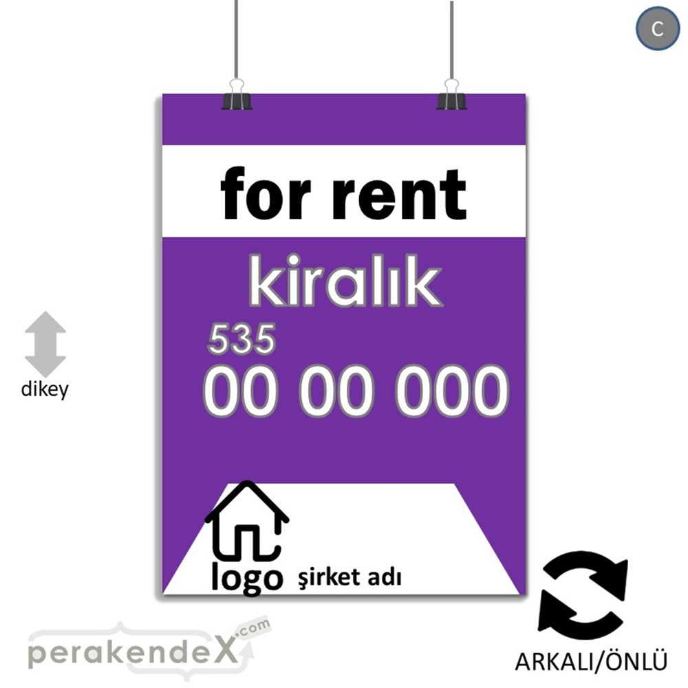 İngilizce Kiralık Yazısı 003 SERT PLASTİK POSTER,  AFİŞ -dikdörtgen,çift yön baskısert plastik poster,  afiş