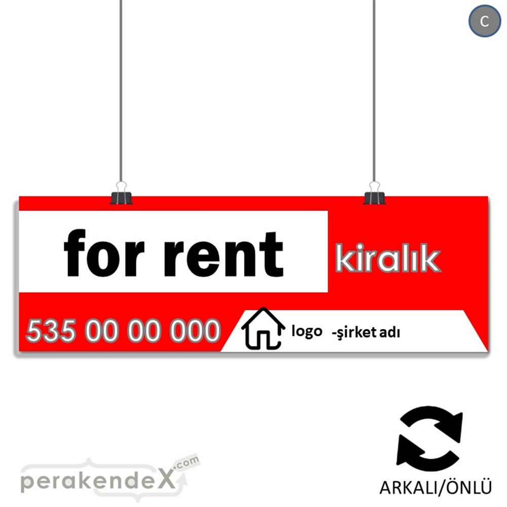 İngilizce Kiralık Yazısı 003 SERT PLASTİK POSTER,  AFİŞ (BANNER) -dikdörtgen,çift yön baskısert plastik poster,  afiş