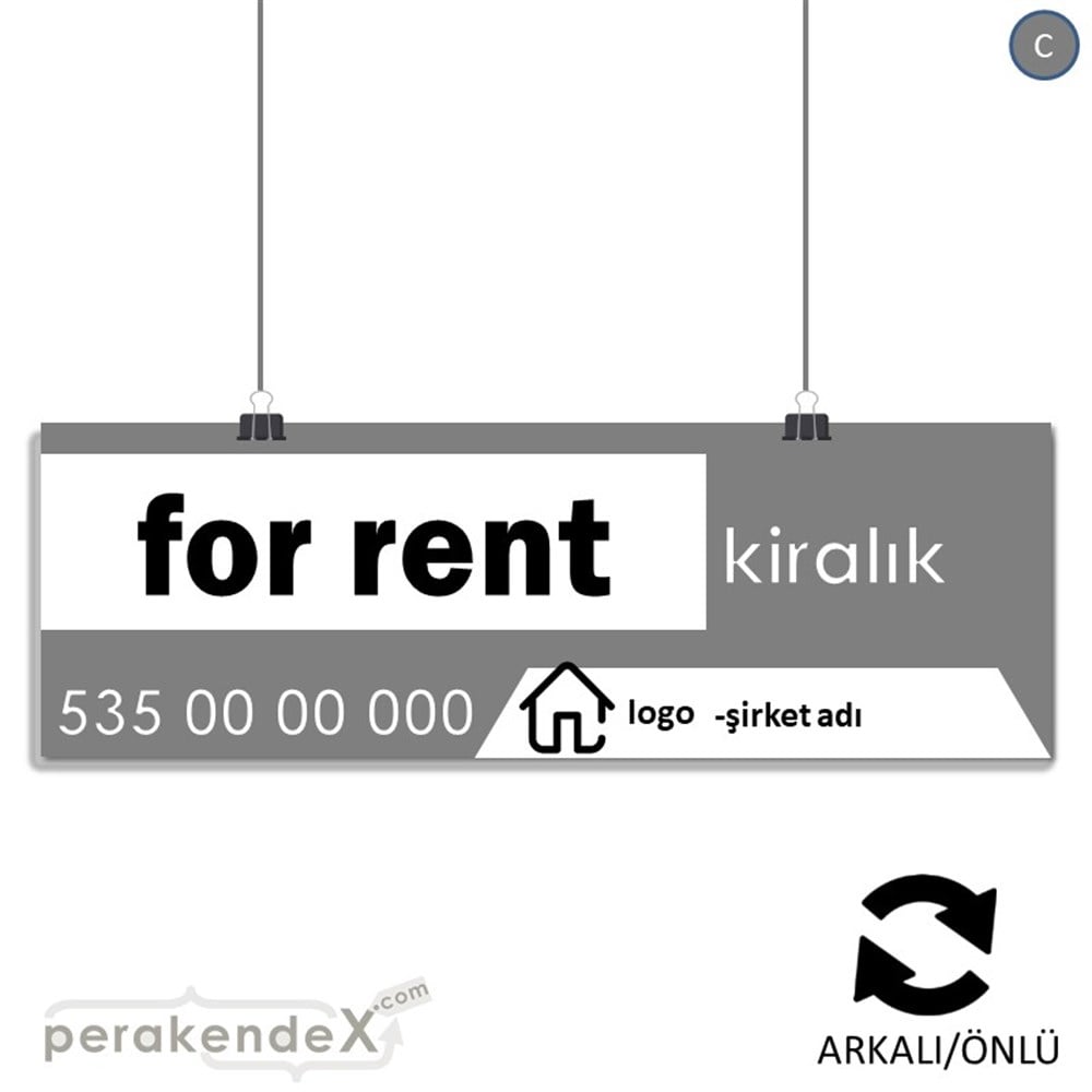 İngilizce Kiralık Yazısı 003 SERT PLASTİK POSTER,  AFİŞ (BANNER) -dikdörtgen,çift yön baskısert plastik poster,  afiş