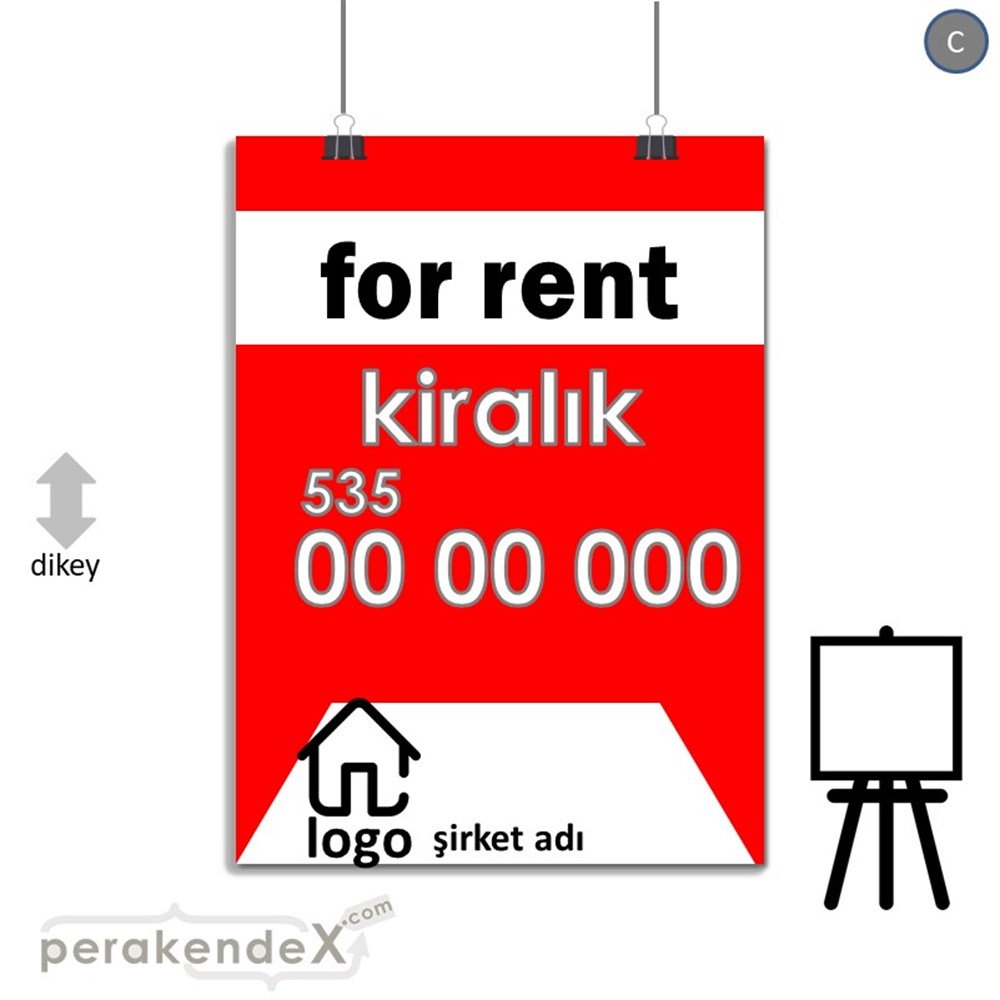 İngilizce Kiralık Yazısı 003 SERT PLASTİK POSTER,  AFİŞ -dikdörtgen,tek yön baskısert plastik poster,  afiş