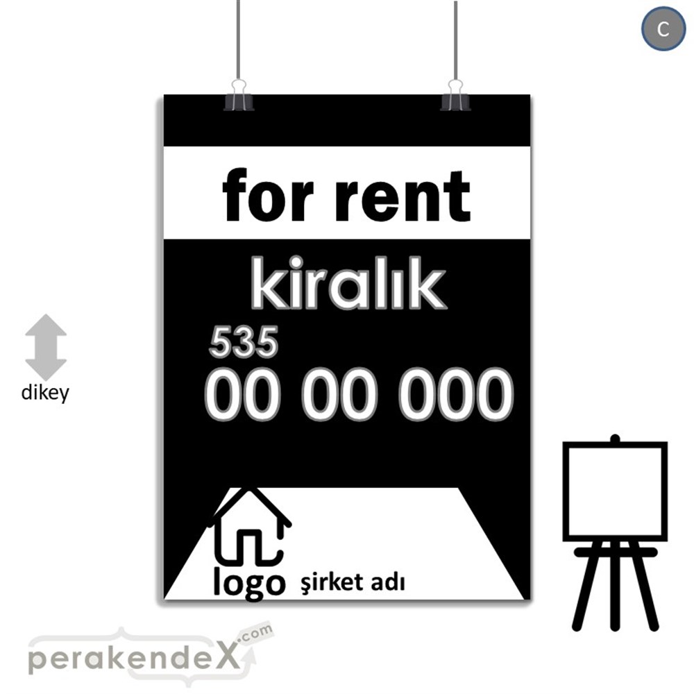 İngilizce Kiralık Yazısı 003 SERT PLASTİK POSTER,  AFİŞ -dikdörtgen,tek yön baskısert plastik poster,  afiş