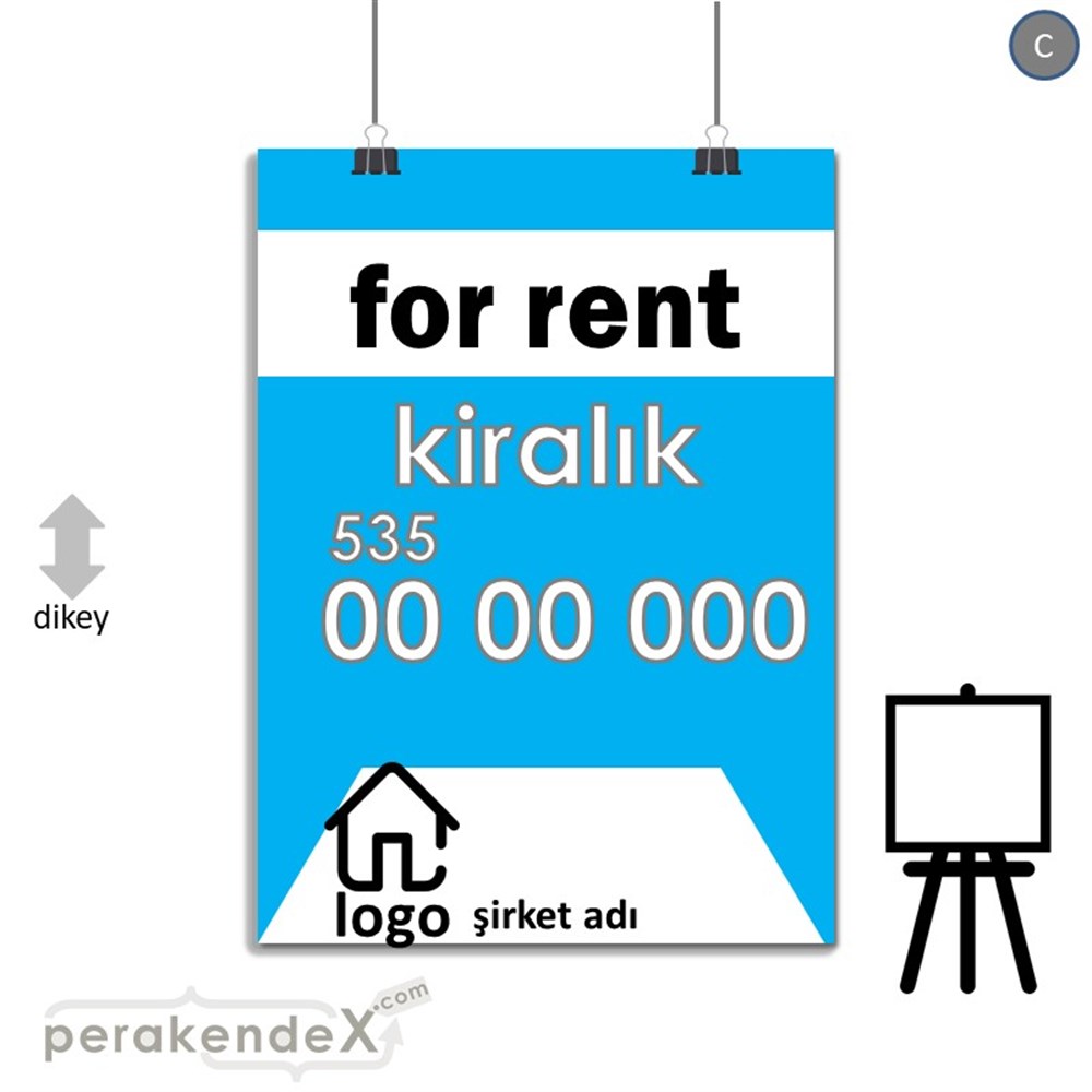 İngilizce Kiralık Yazısı 003 SERT PLASTİK POSTER,  AFİŞ -dikdörtgen,tek yön baskısert plastik poster,  afiş