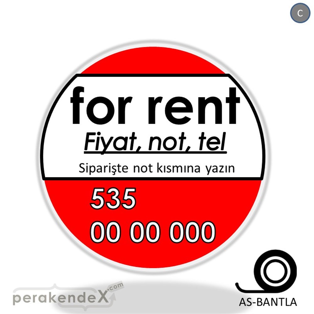 İngilizce Kiralık Yazısı 005 SERT PLASTİK POSTER,  AFİŞ -oval,tek yön baskısert plastik poster,  afiş