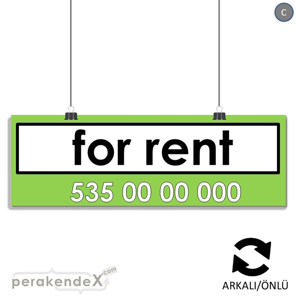 İngilizce Kiralık Yazısı 005 SERT PLASTİK POSTER,  AFİŞ (BANNER) -dikdörtgen,çift yön baskısert plastik poster,  afiş