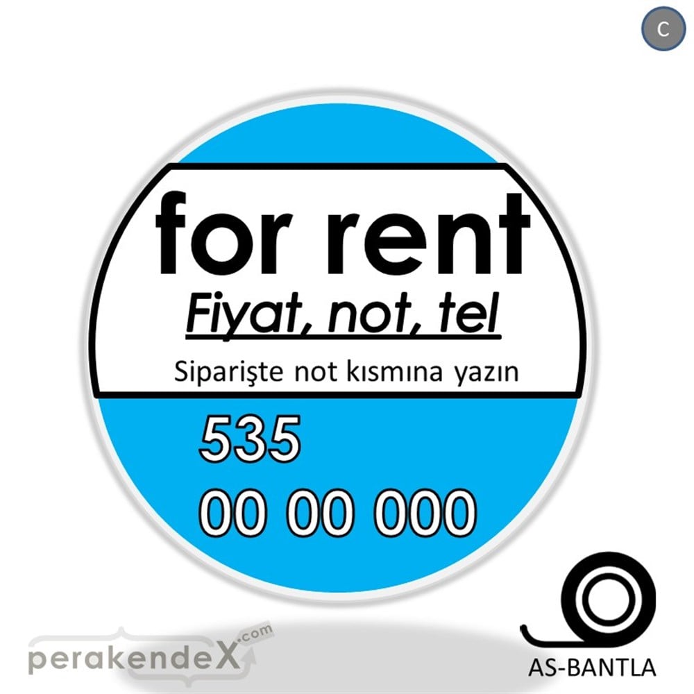 İngilizce Kiralık Yazısı 005 SERT PLASTİK POSTER,  AFİŞ -oval,tek yön baskısert plastik poster,  afiş