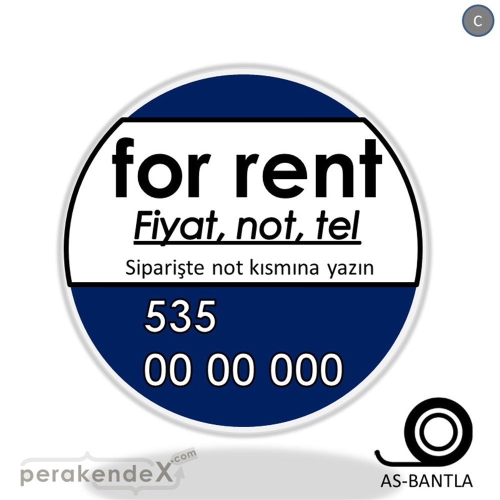 İngilizce Kiralık Yazısı 005 SERT PLASTİK POSTER,  AFİŞ -oval,tek yön baskısert plastik poster,  afiş