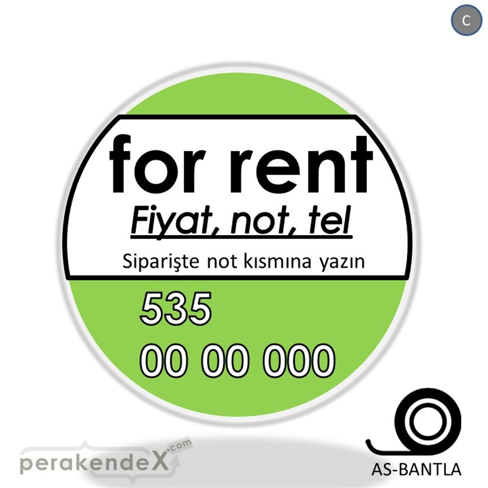İngilizce Kiralık Yazısı 005 SERT PLASTİK POSTER,  AFİŞ -oval,tek yön baskısert plastik poster,  afiş