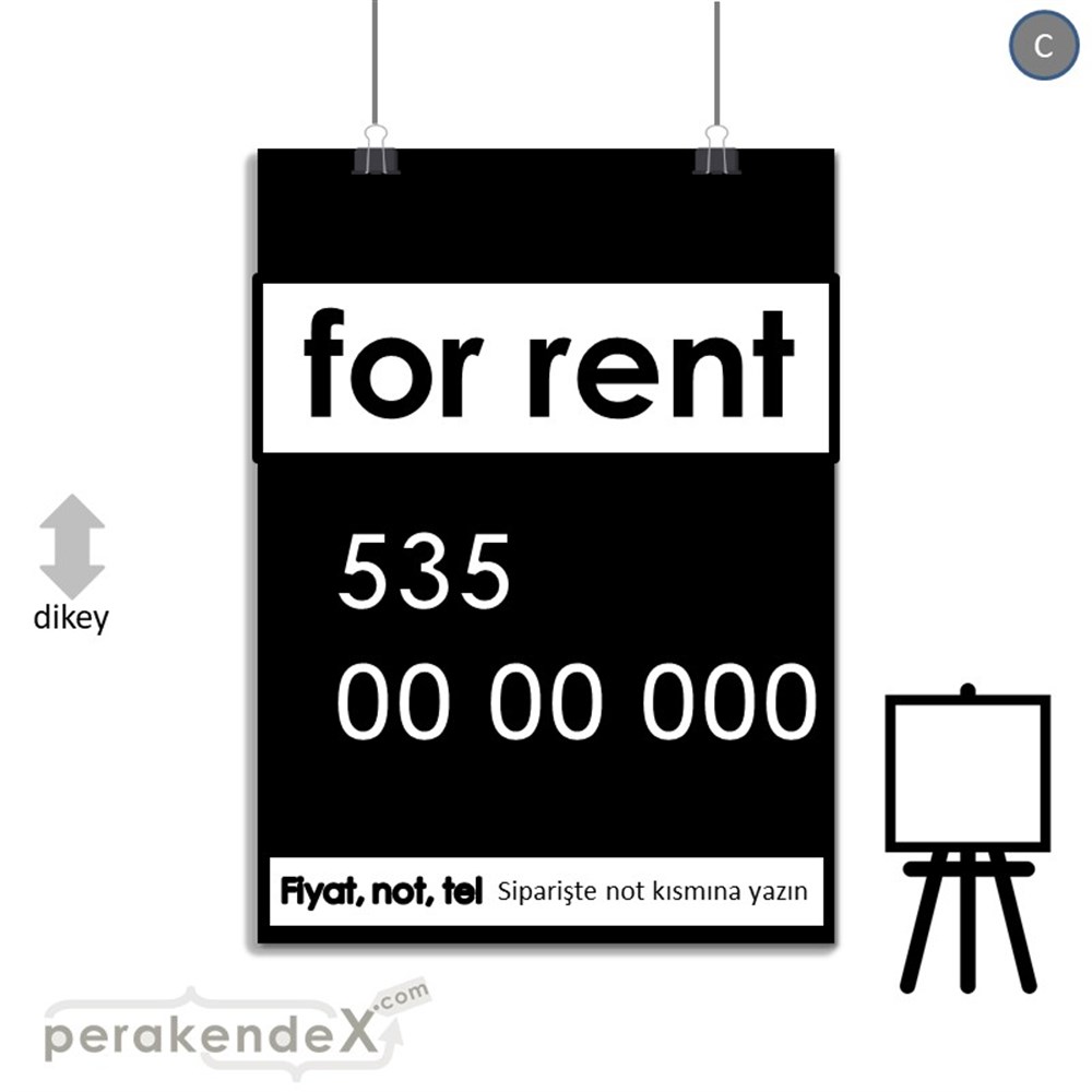 İngilizce Kiralık Yazısı 005 SERT PLASTİK POSTER,  AFİŞ -dikdörtgen,tek yön baskısert plastik poster,  afiş