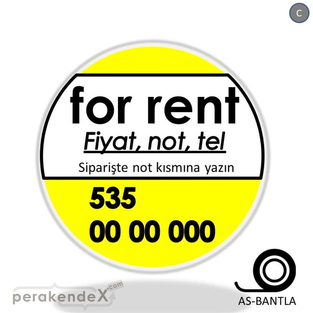 İngilizce Kiralık Yazısı 005 SERT PLASTİK POSTER,  AFİŞ -oval,tek yön baskısert plastik poster,  afiş