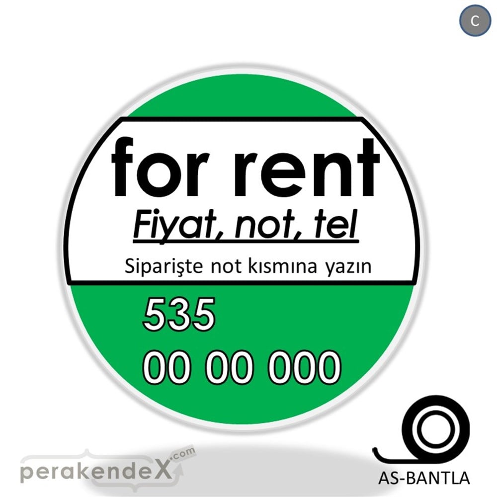 İngilizce Kiralık Yazısı 005 SERT PLASTİK POSTER,  AFİŞ -oval,tek yön baskısert plastik poster,  afiş