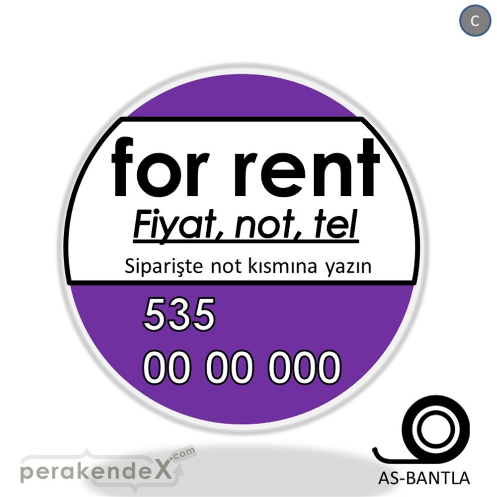 İngilizce Kiralık Yazısı 005 SERT PLASTİK POSTER,  AFİŞ -oval,tek yön baskısert plastik poster,  afiş
