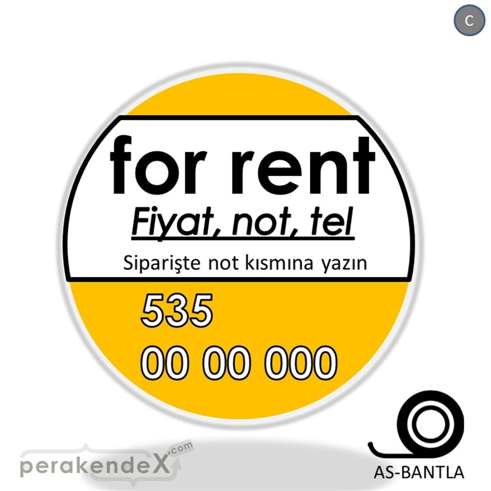 İngilizce Kiralık Yazısı 005 SERT PLASTİK POSTER,  AFİŞ -oval,tek yön baskısert plastik poster,  afiş