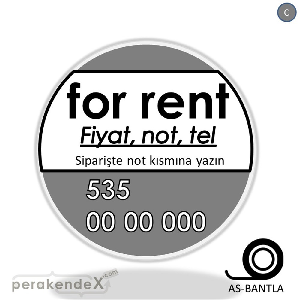 İngilizce Kiralık Yazısı 005 SERT PLASTİK POSTER,  AFİŞ -oval,tek yön baskısert plastik poster,  afiş