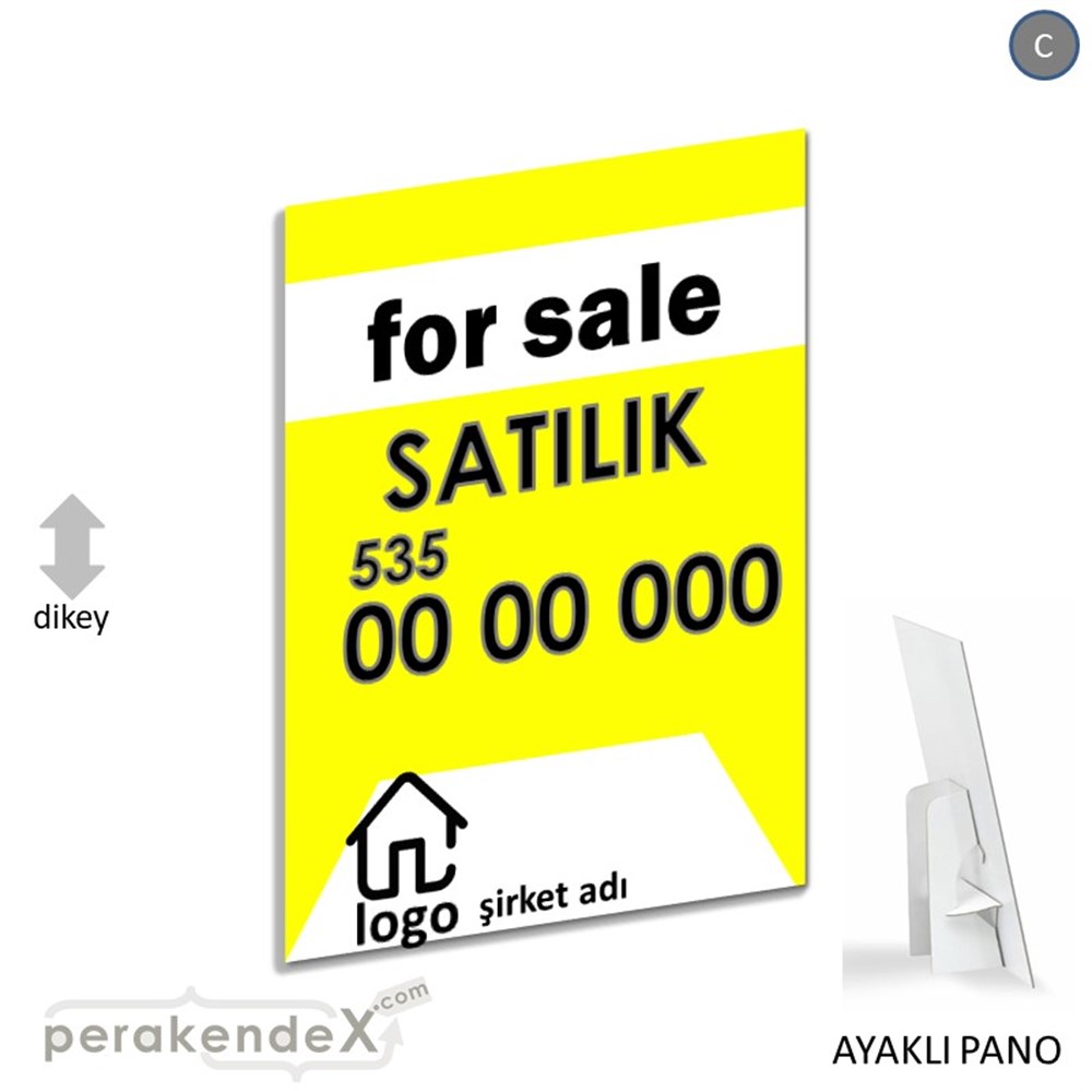 İngilizce Satılık Yazısı 003 KARTON AYAKLI POSTER,  PANO -dikdörtgen,tek yön baskıkarton ayaklı poster,  pano