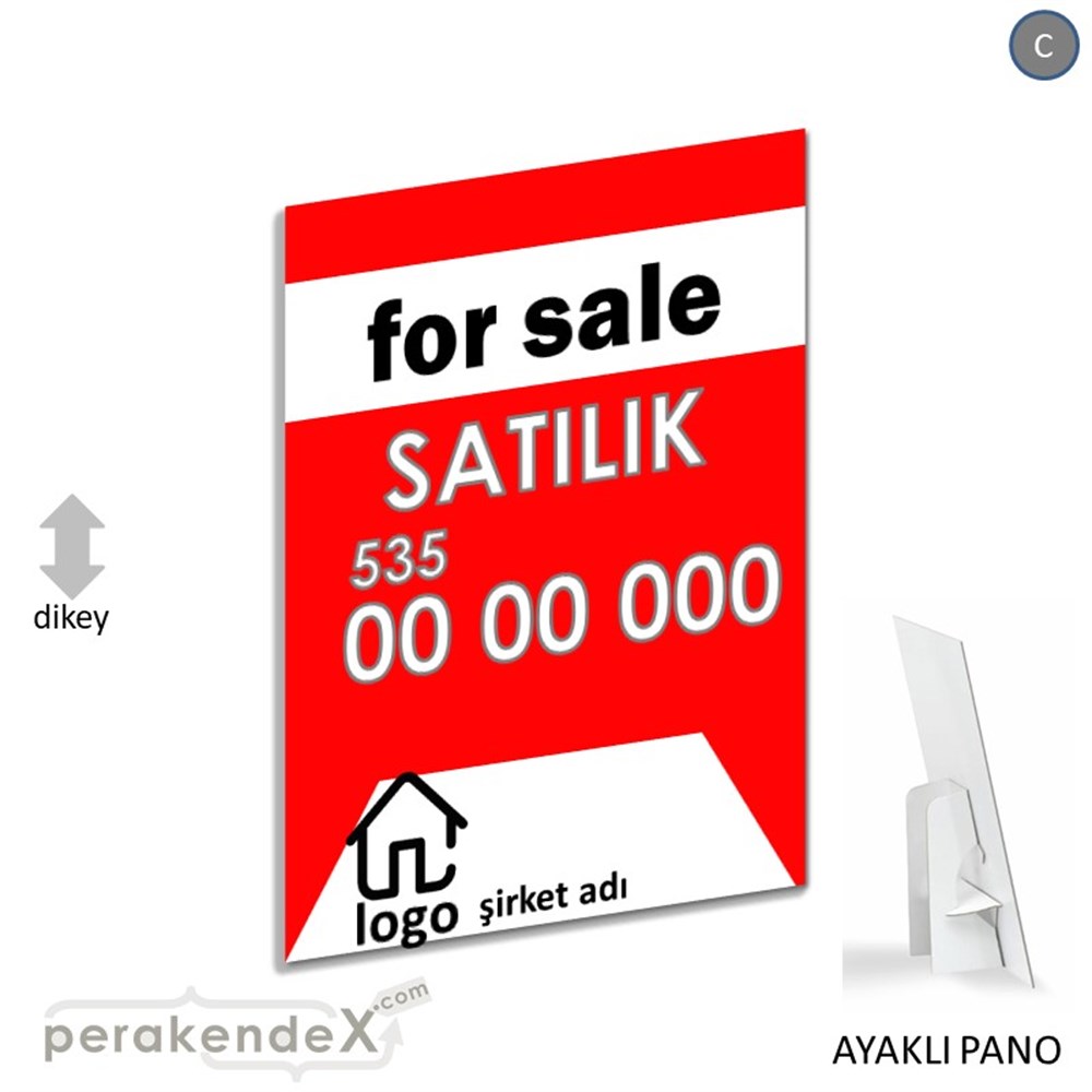 İngilizce Satılık Yazısı 003 KARTON AYAKLI POSTER,  PANO -dikdörtgen,tek yön baskıkarton ayaklı poster,  pano