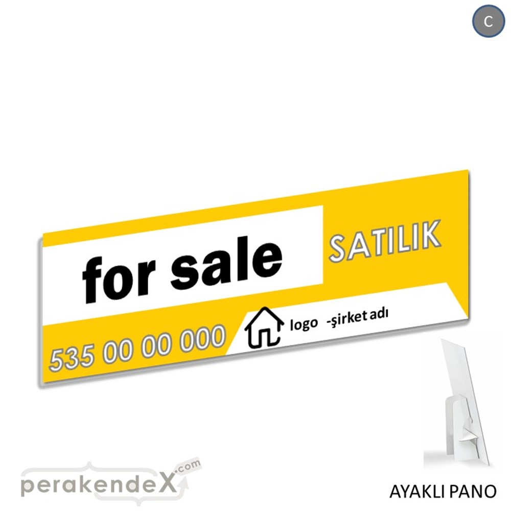 İngilizce Satılık Yazısı 003 KARTON AYAKLI POSTER,  PANO (BANNER) -dikdörtgen,tek yön baskıkarton ayaklı poster,  pano