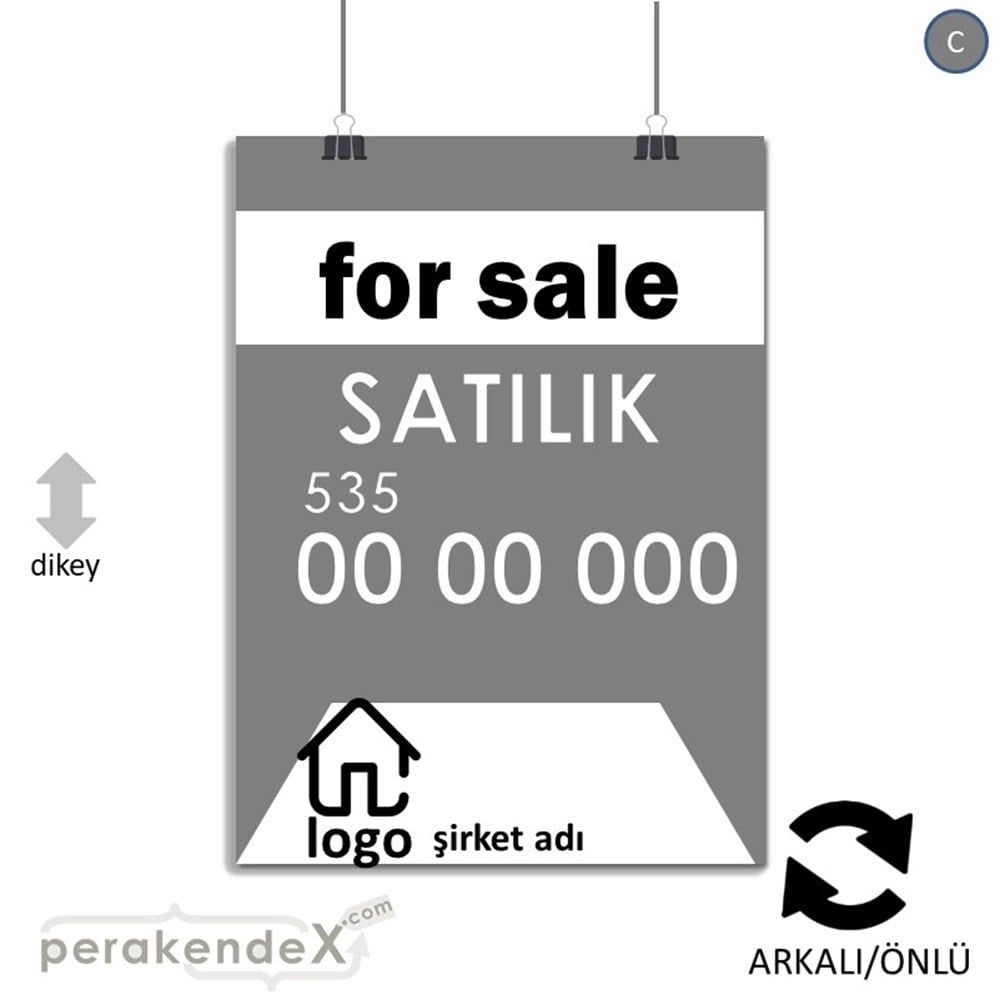 İngilizce Satılık Yazısı 003 SERT PLASTİK POSTER,  AFİŞ -dikdörtgen,çift yön baskısert plastik poster,  afiş