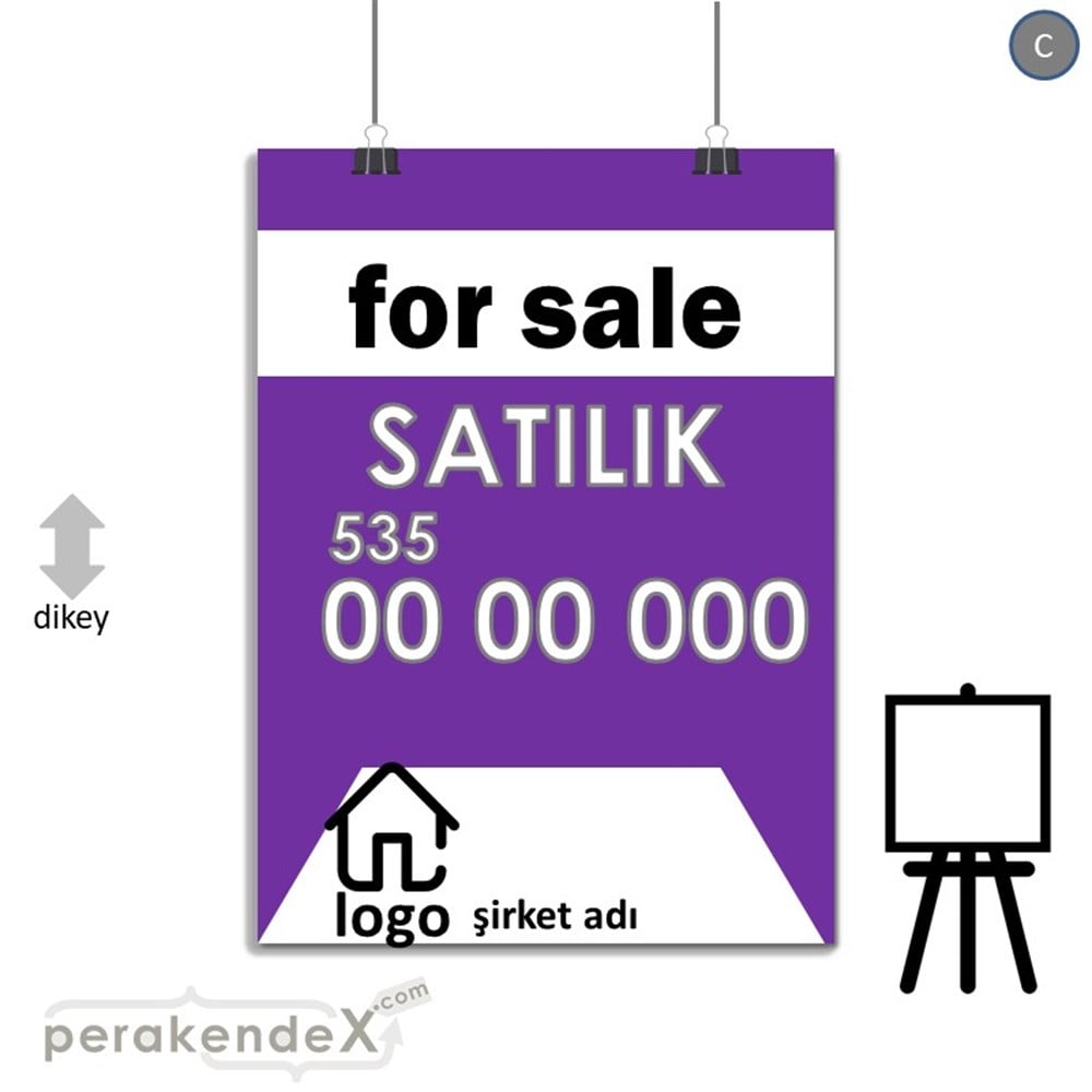 İngilizce Satılık Yazısı 003 SERT PLASTİK POSTER,  AFİŞ -dikdörtgen,tek yön baskısert plastik poster,  afiş