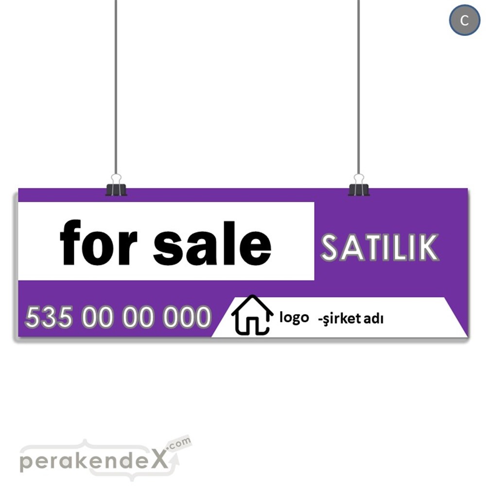 İngilizce Satılık Yazısı 003 SERT PLASTİK POSTER,  AFİŞ (BANNER) -dikdörtgen,tek yön baskısert plastik poster,  afiş