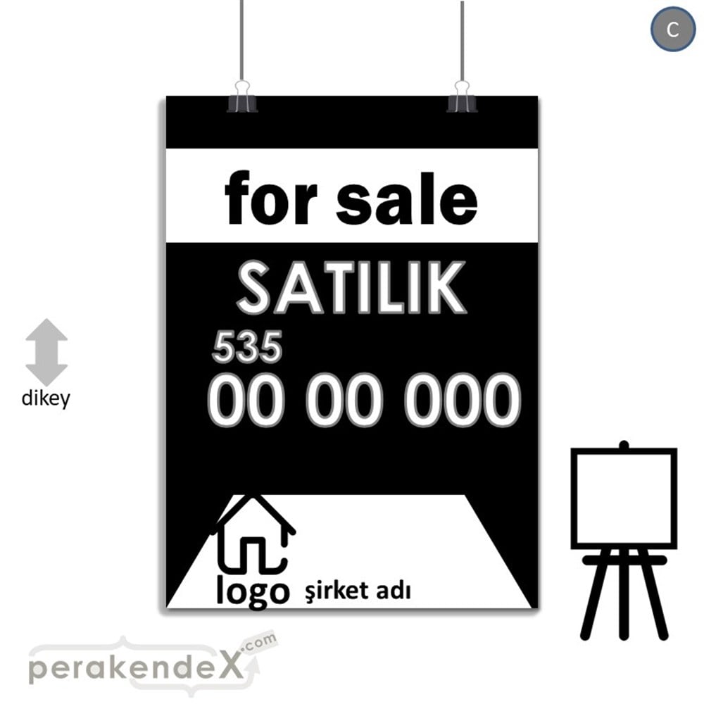 İngilizce Satılık Yazısı 003 SERT PLASTİK POSTER,  AFİŞ -dikdörtgen,tek yön baskısert plastik poster,  afiş