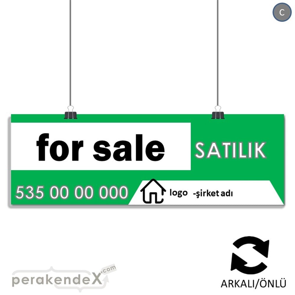 İngilizce Satılık Yazısı 003 SERT PLASTİK POSTER,  AFİŞ (BANNER) -dikdörtgen,çift yön baskısert plastik poster,  afiş