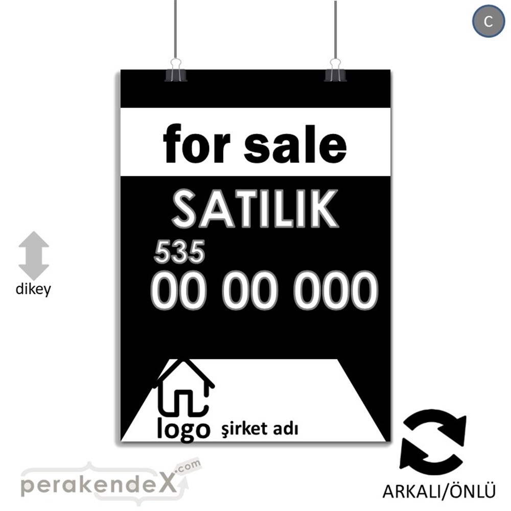 İngilizce Satılık Yazısı 003 SERT PLASTİK POSTER,  AFİŞ -dikdörtgen,çift yön baskısert plastik poster,  afiş