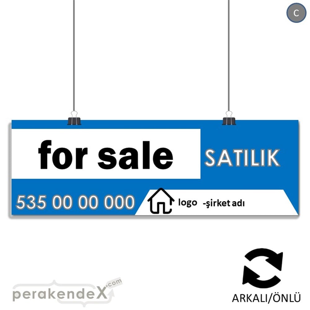 İngilizce Satılık Yazısı 003 SERT PLASTİK POSTER,  AFİŞ (BANNER) -dikdörtgen,çift yön baskısert plastik poster,  afiş