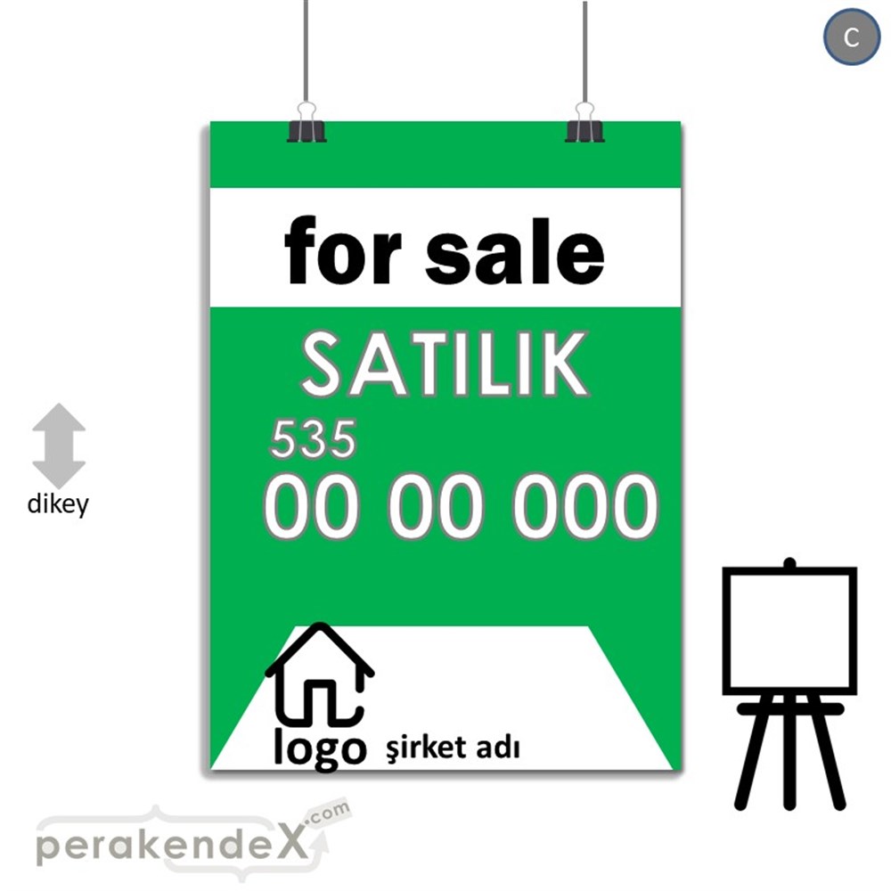 İngilizce Satılık Yazısı 003 SERT PLASTİK POSTER,  AFİŞ -dikdörtgen,tek yön baskısert plastik poster,  afiş