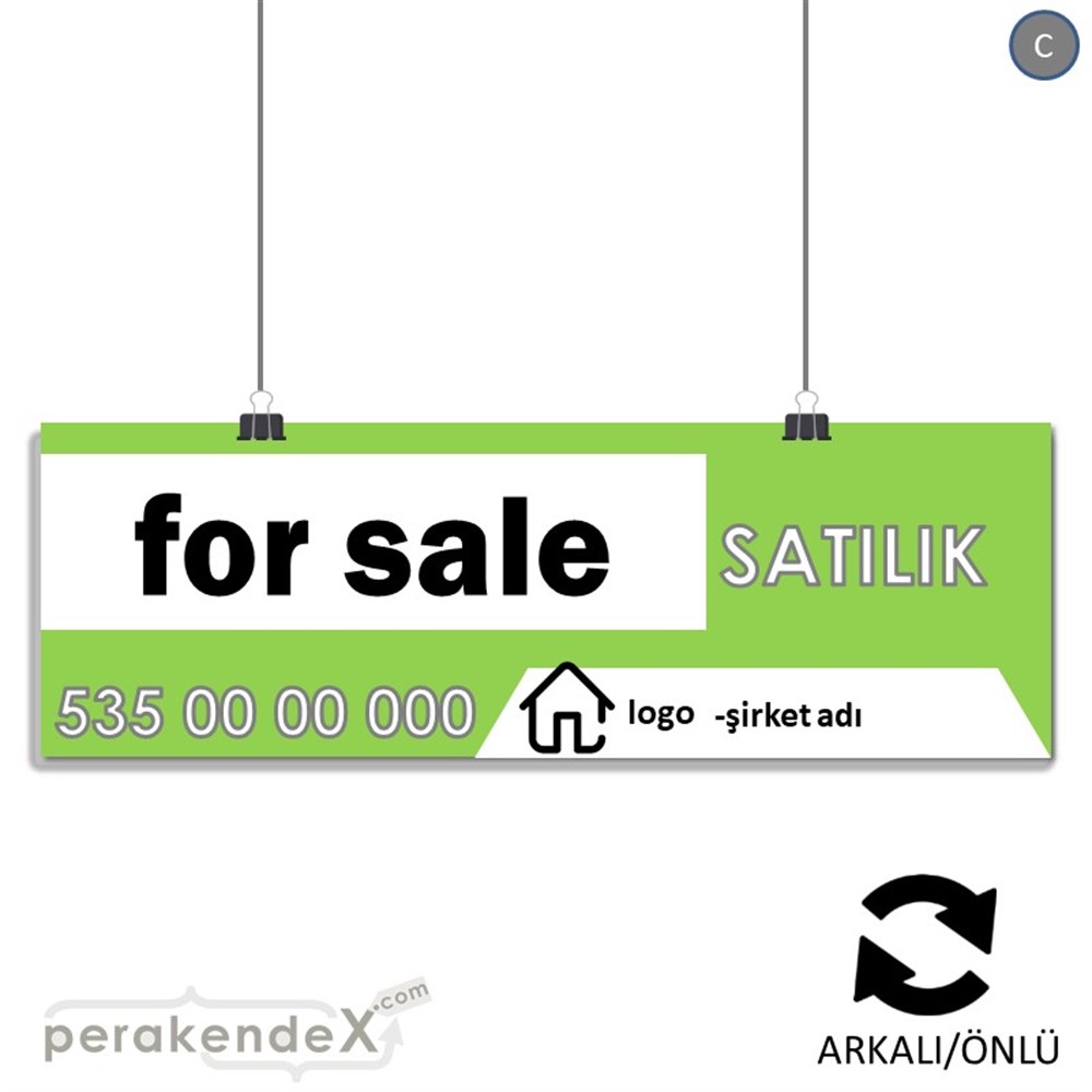 İngilizce Satılık Yazısı 003 SERT PLASTİK POSTER,  AFİŞ (BANNER) -dikdörtgen,çift yön baskısert plastik poster,  afiş