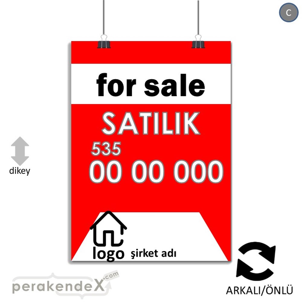 İngilizce Satılık Yazısı 003 SERT PLASTİK POSTER,  AFİŞ -dikdörtgen,çift yön baskısert plastik poster,  afiş