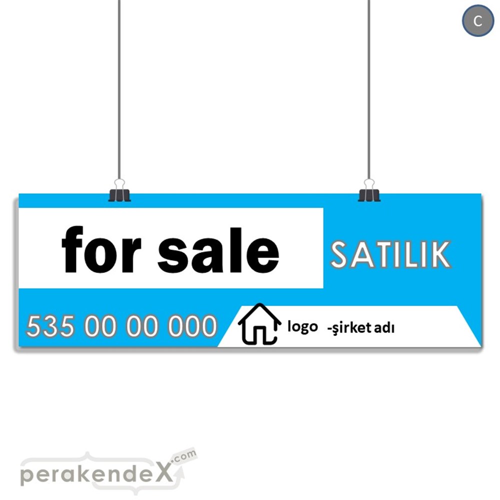 İngilizce Satılık Yazısı 003 SERT PLASTİK POSTER,  AFİŞ (BANNER) -dikdörtgen,tek yön baskısert plastik poster,  afiş