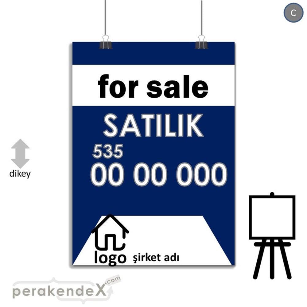 İngilizce Satılık Yazısı 003 SERT PLASTİK POSTER,  AFİŞ -dikdörtgen,tek yön baskısert plastik poster,  afiş